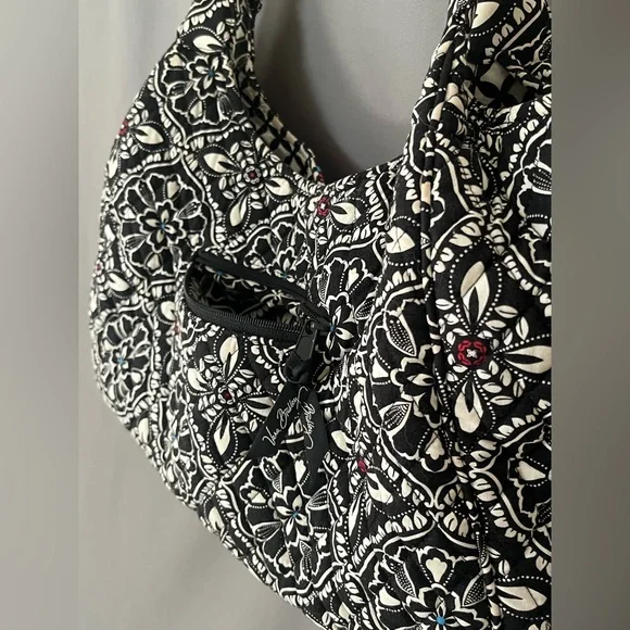 Vera Bradley Barcelona Black White Multicolor Stripe Scoop Quilted Purse - Picture 4 of 10